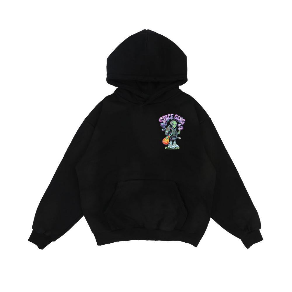 Space Gang Alien Retro Neon Cartoon Graphic Hoodie