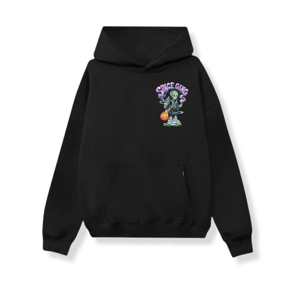 Space Gang Alien Retro Neon Cartoon Graphic Hoodie - Image 2