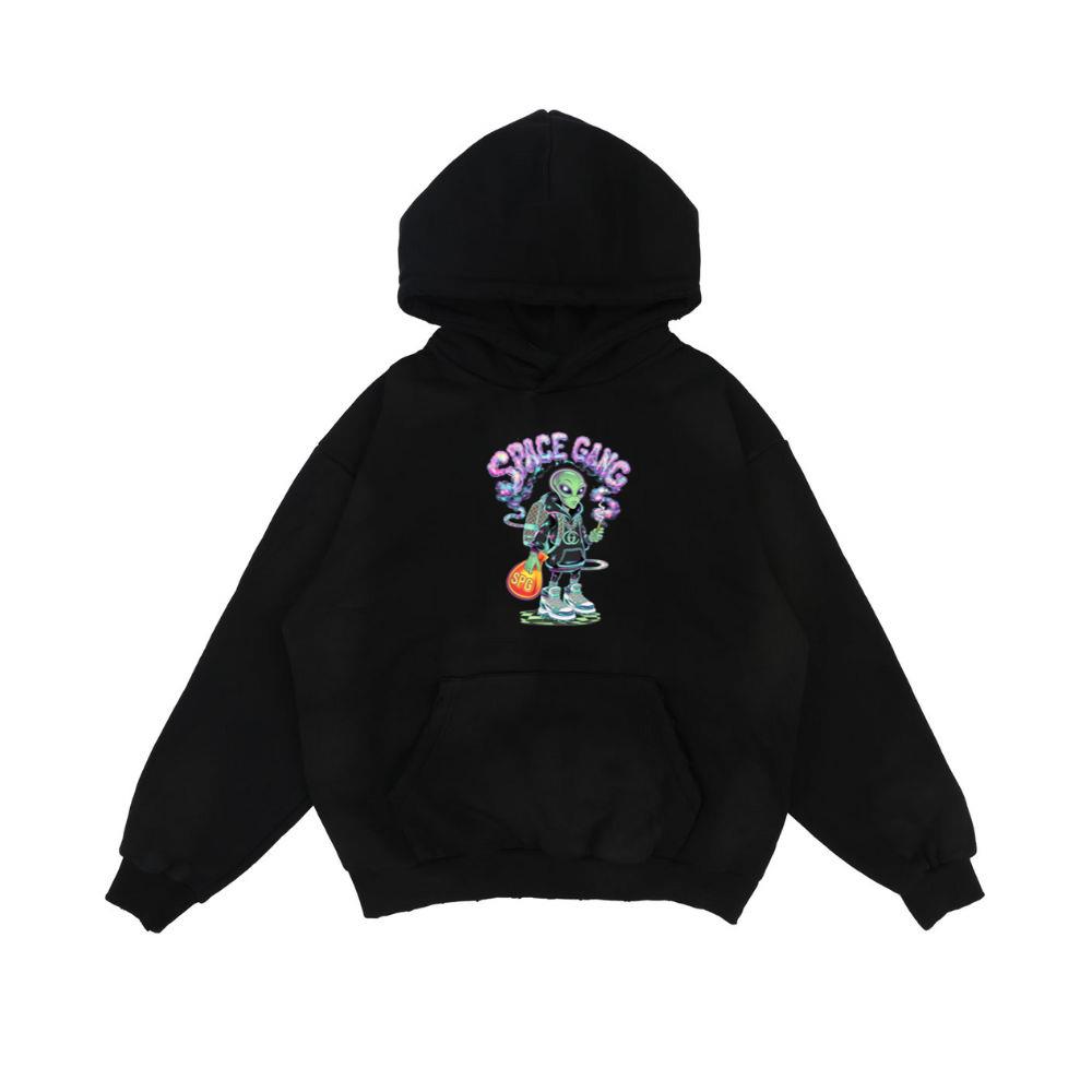 Space Gang Alien Retro Neon Cartoon Graphic Hoodie