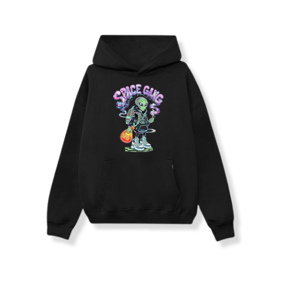 Space Gang Alien Retro Neon Cartoon Graphic Hoodie