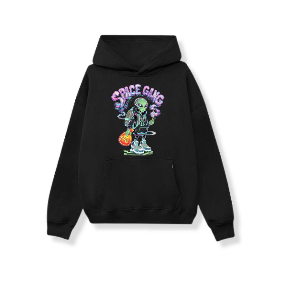 Space Gang Alien Retro Neon Cartoon Graphic Hoodie