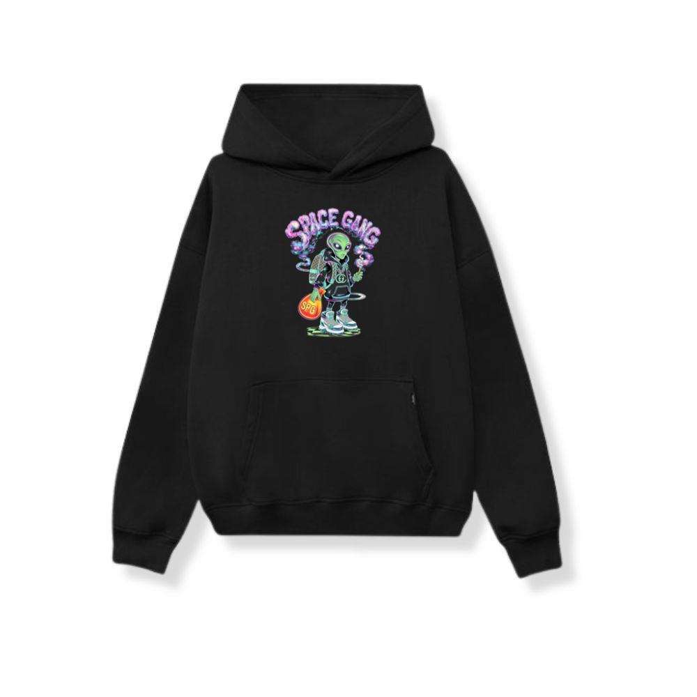 Space Gang Alien Retro Neon Cartoon Graphic Hoodie