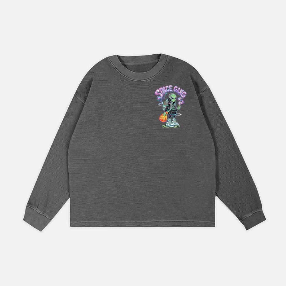 Space Gang Alien Retro Neon Cartoon Graphic Sweatshirt - Image 2