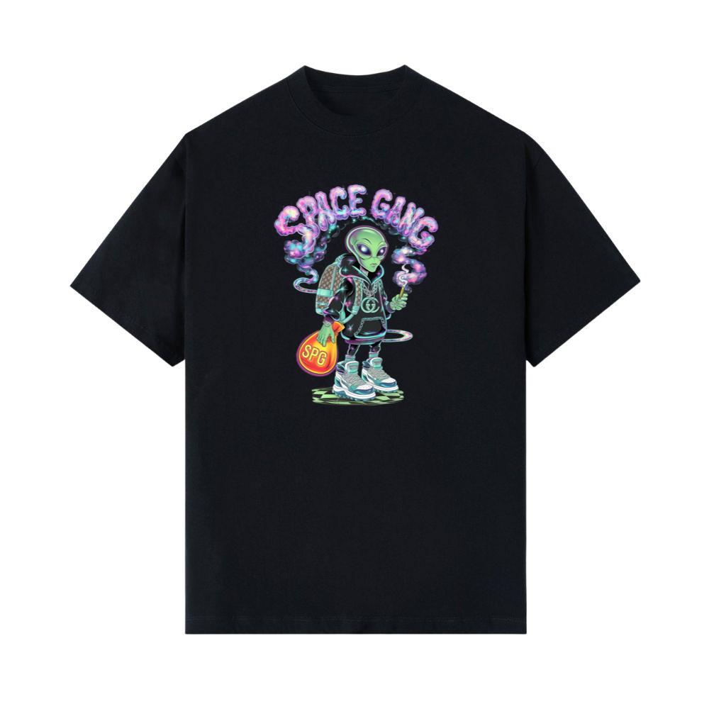 Space Gang Alien Retro Neon Cartoon Graphic T-Shirt