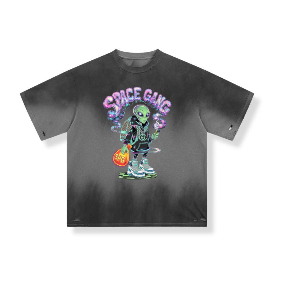 Space Gang Alien Retro Neon Cartoon Graphic T-Shirt