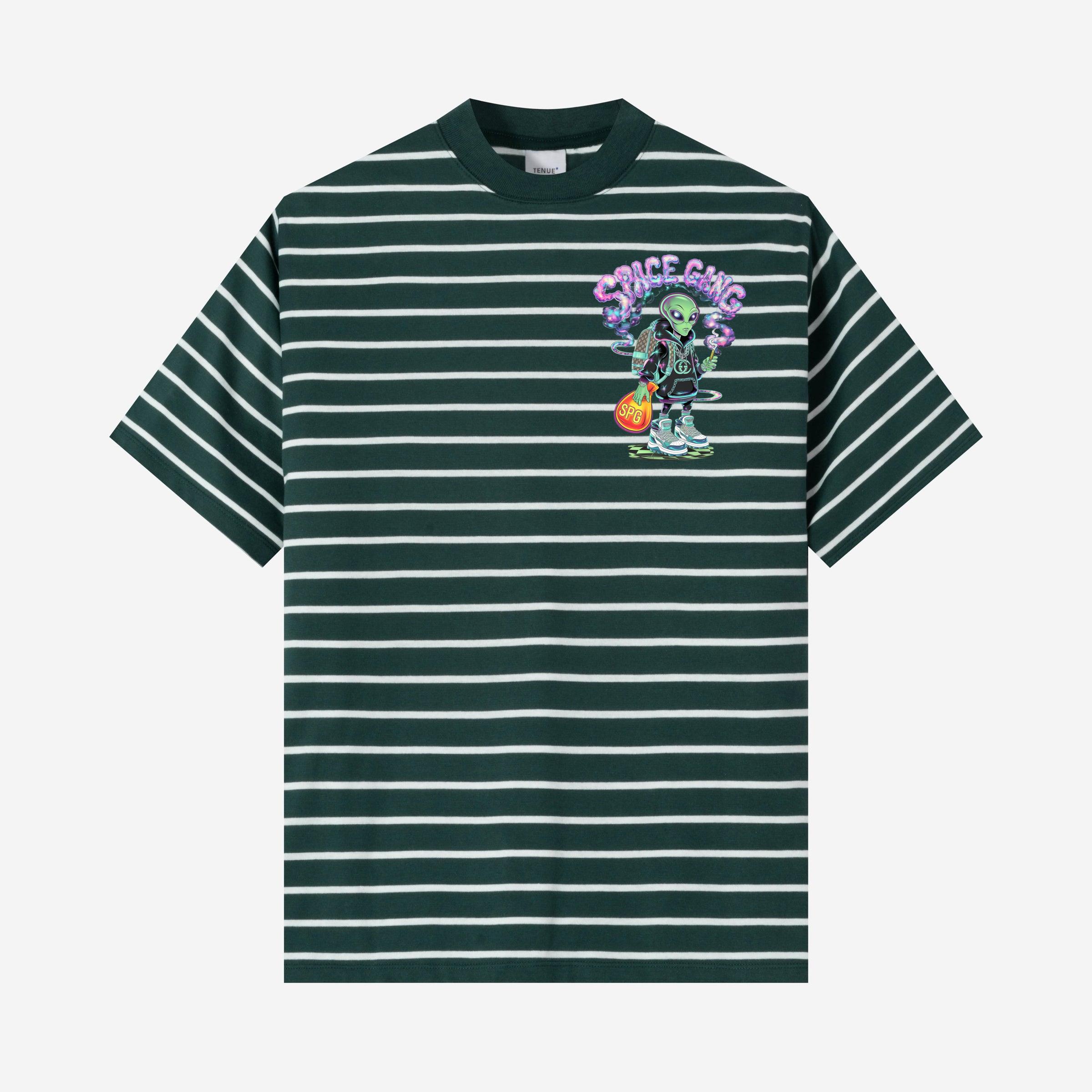 Space Gang Alien Retro Neon Cartoon Graphic T-Shirt - Image 2