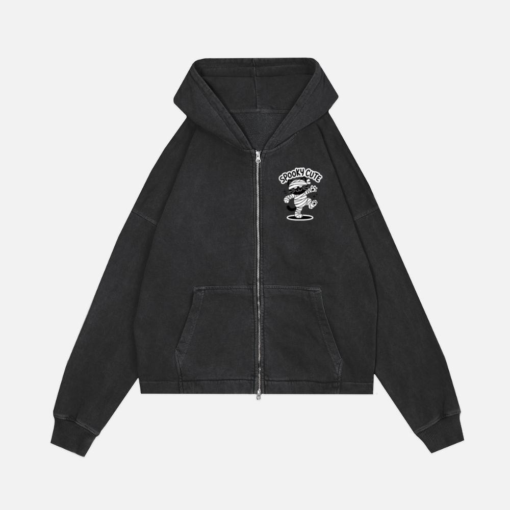 Spooky Cute Mummy Cat Funny Halloween Graphic Zip Hoodie