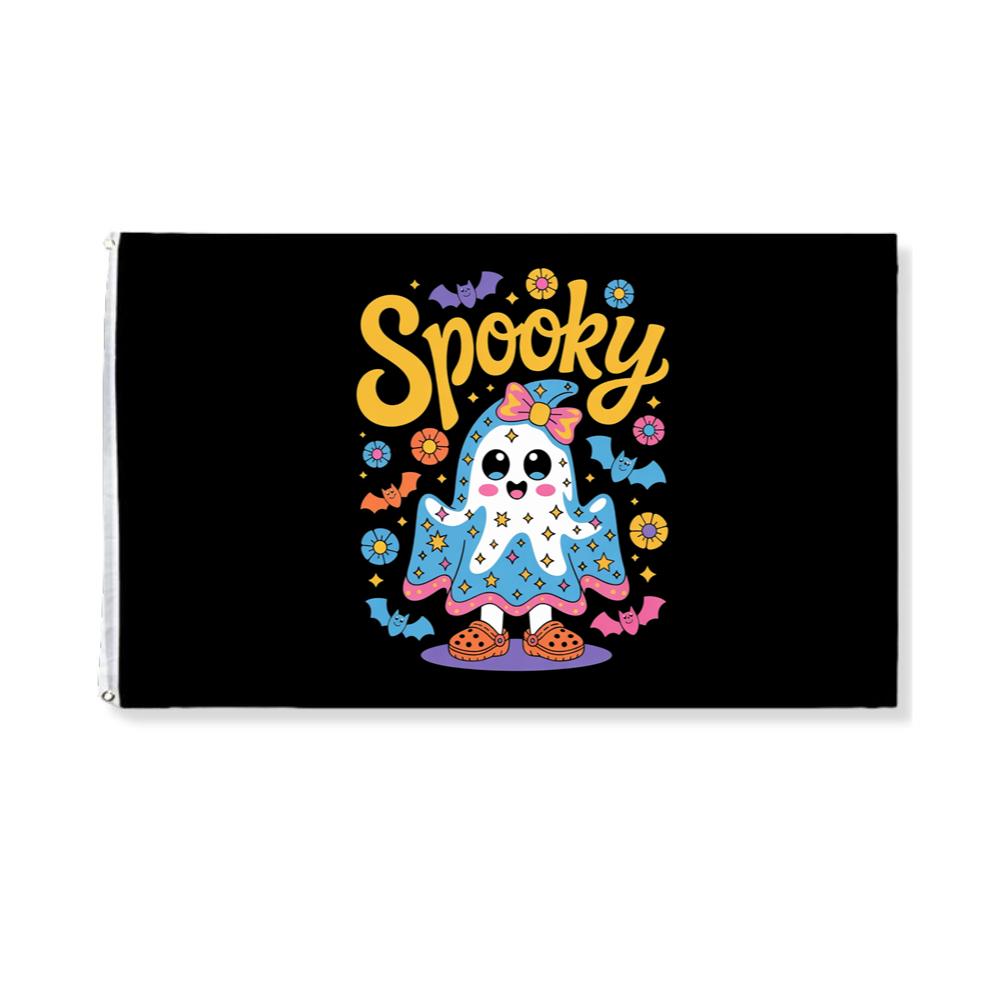 Spooky Ghost Cute Halloween Retro Graphic Flag