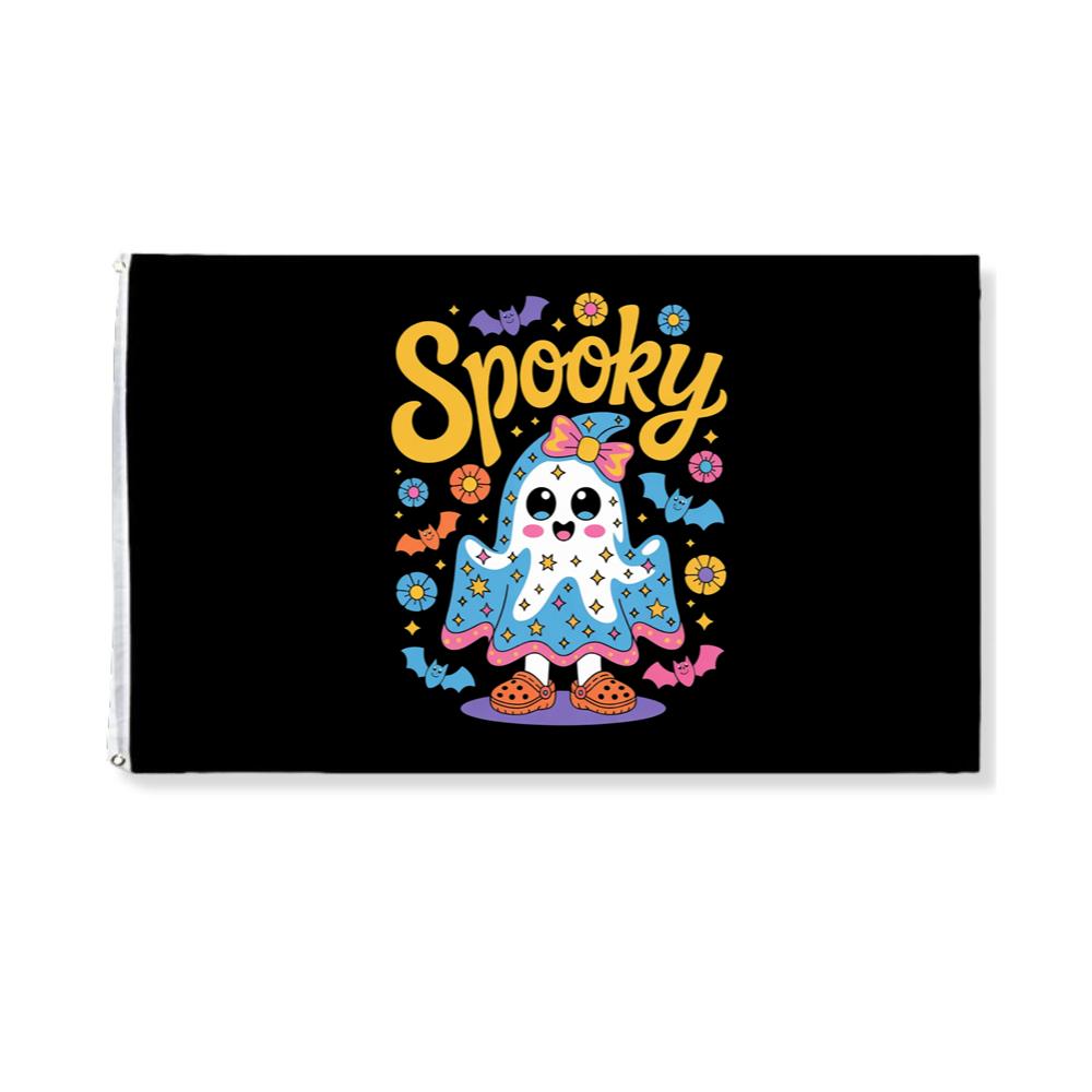 Spooky Ghost Cute Halloween Retro Graphic Flag