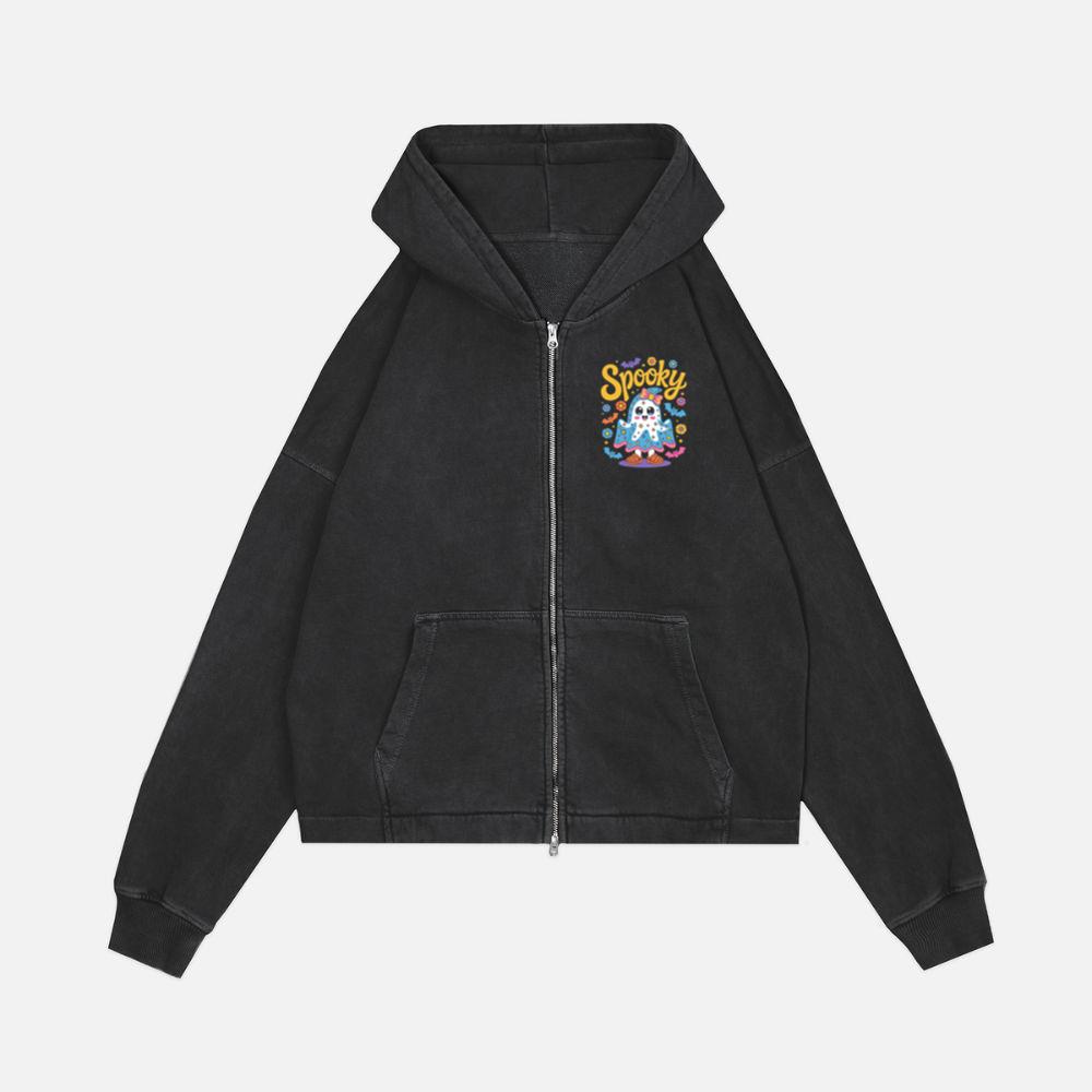 Spooky Ghost Cute Halloween Retro Graphic Zip Hoodie