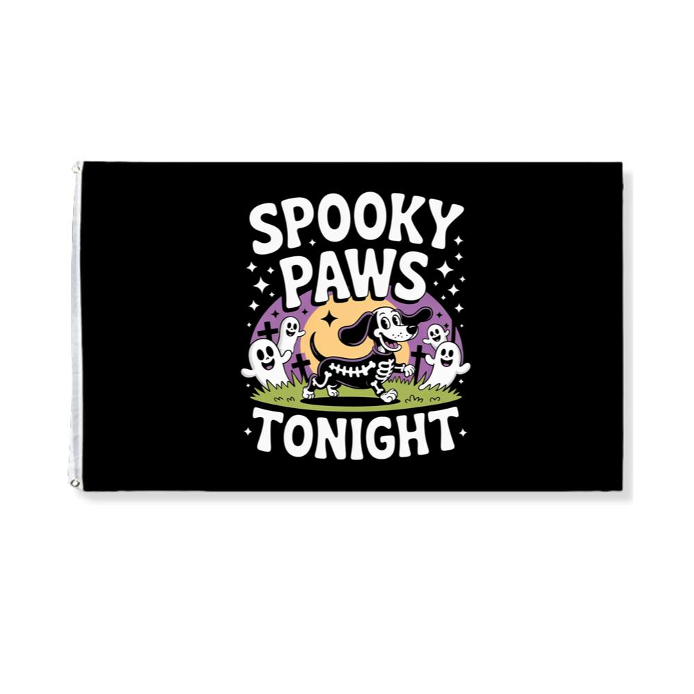 Spooky Paws Tonight Dog Skeleton Halloween Graphic Flag