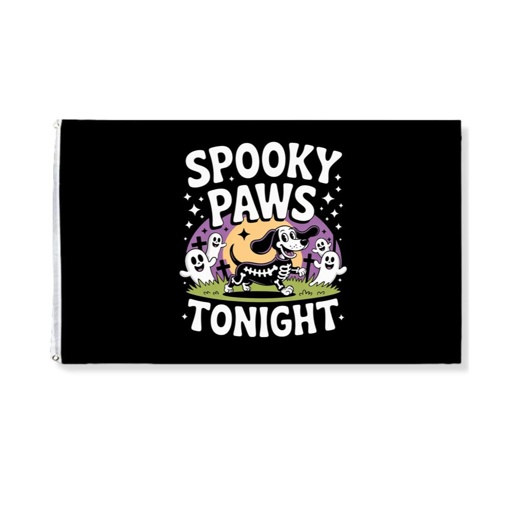 Spooky Paws Tonight Dog Skeleton Halloween Graphic Flag