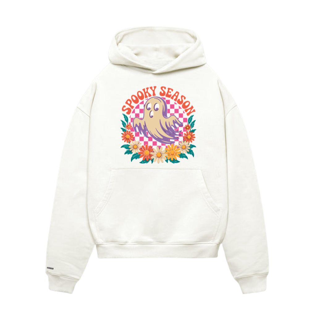 Spooky Season Retro Ghost With Flowers Halloween - Grey, S