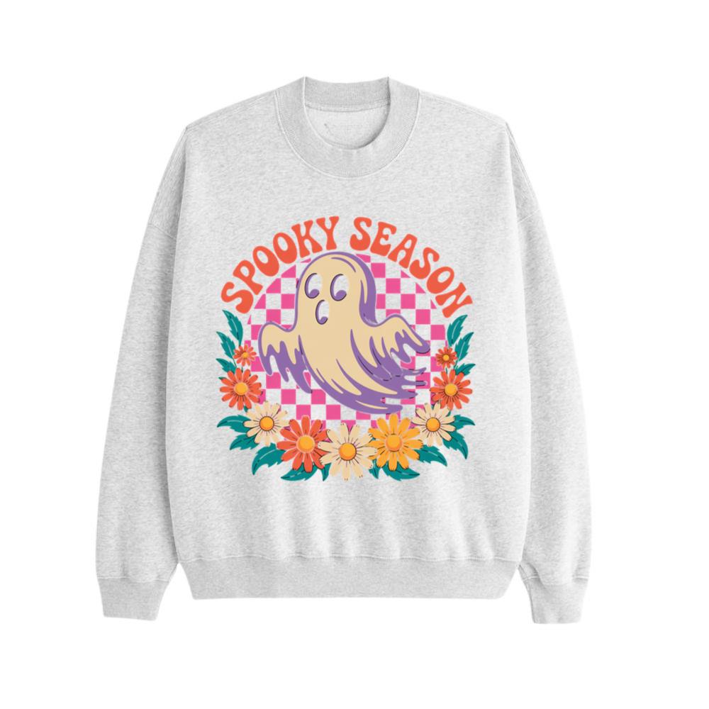 Spooky Season Retro Ghost With Flowers Halloween Sweatshirt