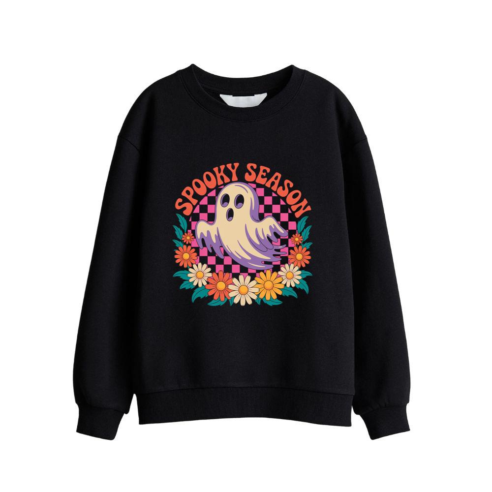Spooky Season Retro Ghost With Flowers Halloween Sweatsrhit