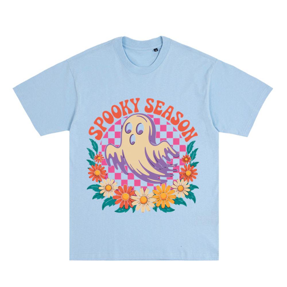 Spooky Season Retro Ghost With Flowers Halloween T-Shirt