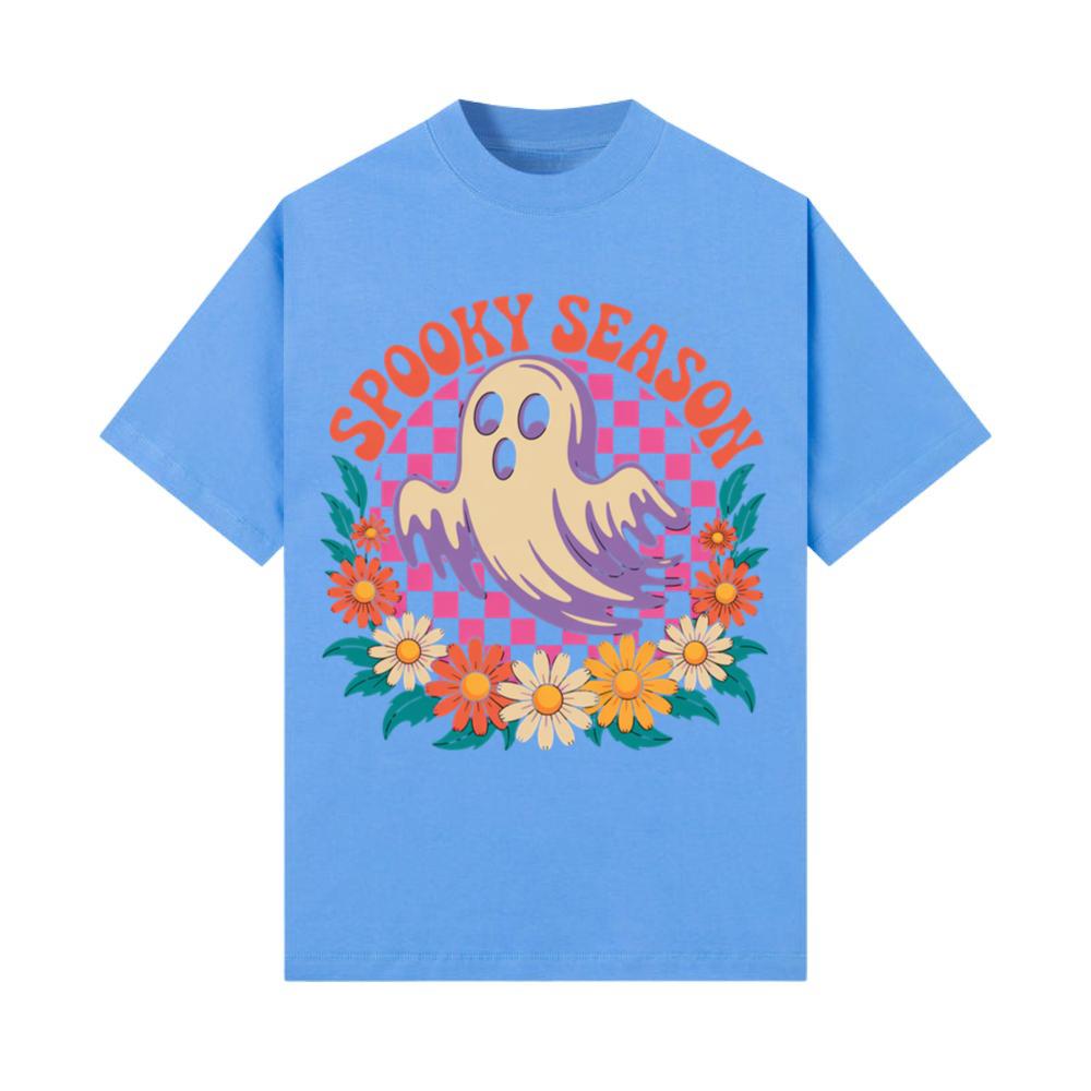 Spooky Season Retro Ghost With Flowers Halloween T-Shirt