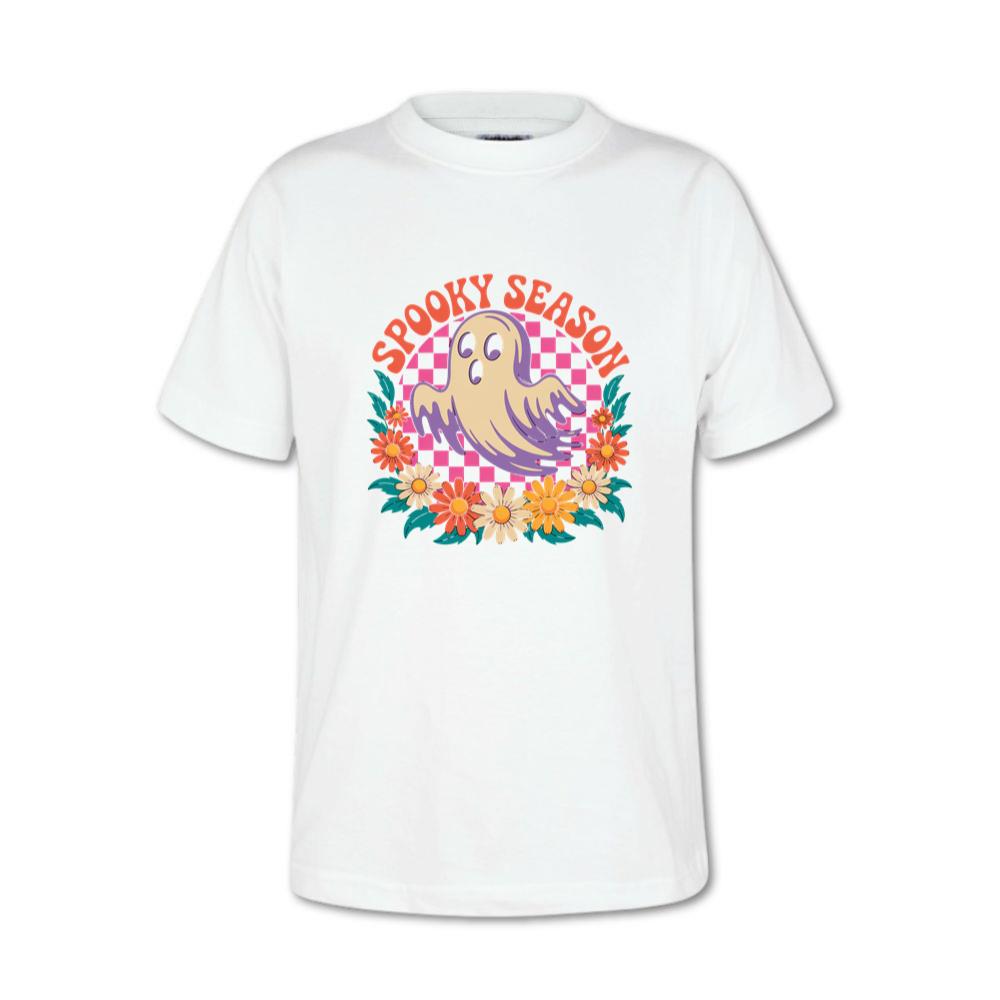Spooky Season Retro Ghost With Flowers Halloween T-Shirt