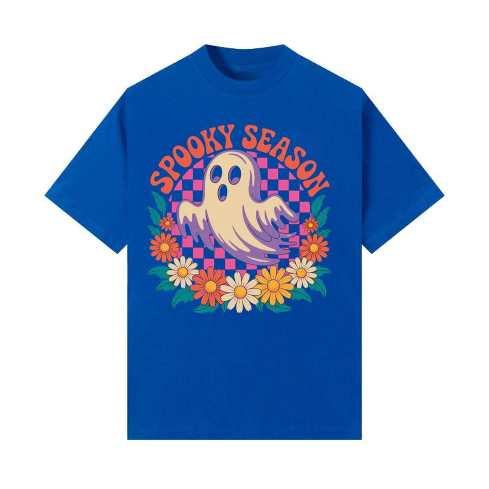 Spooky Season Retro Ghost With Flowers Halloween T-Shirt