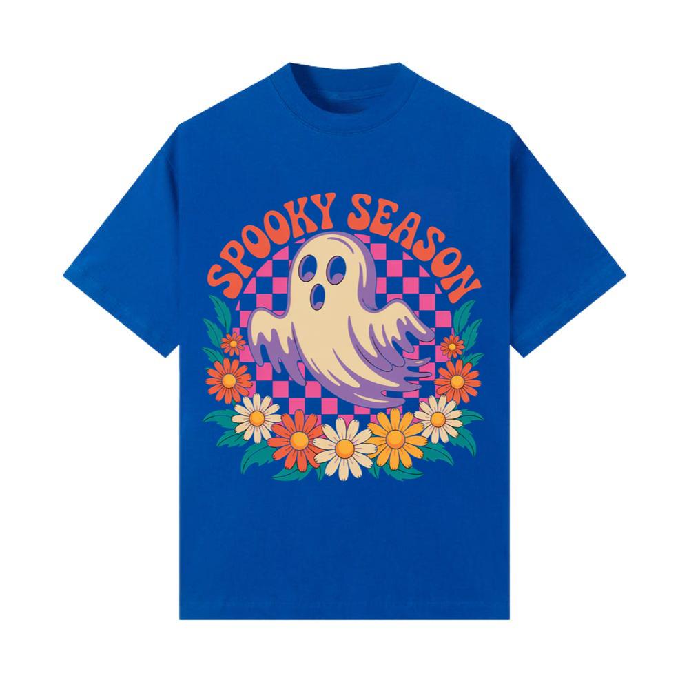 Spooky Season Retro Ghost With Flowers Halloween T-Shirt