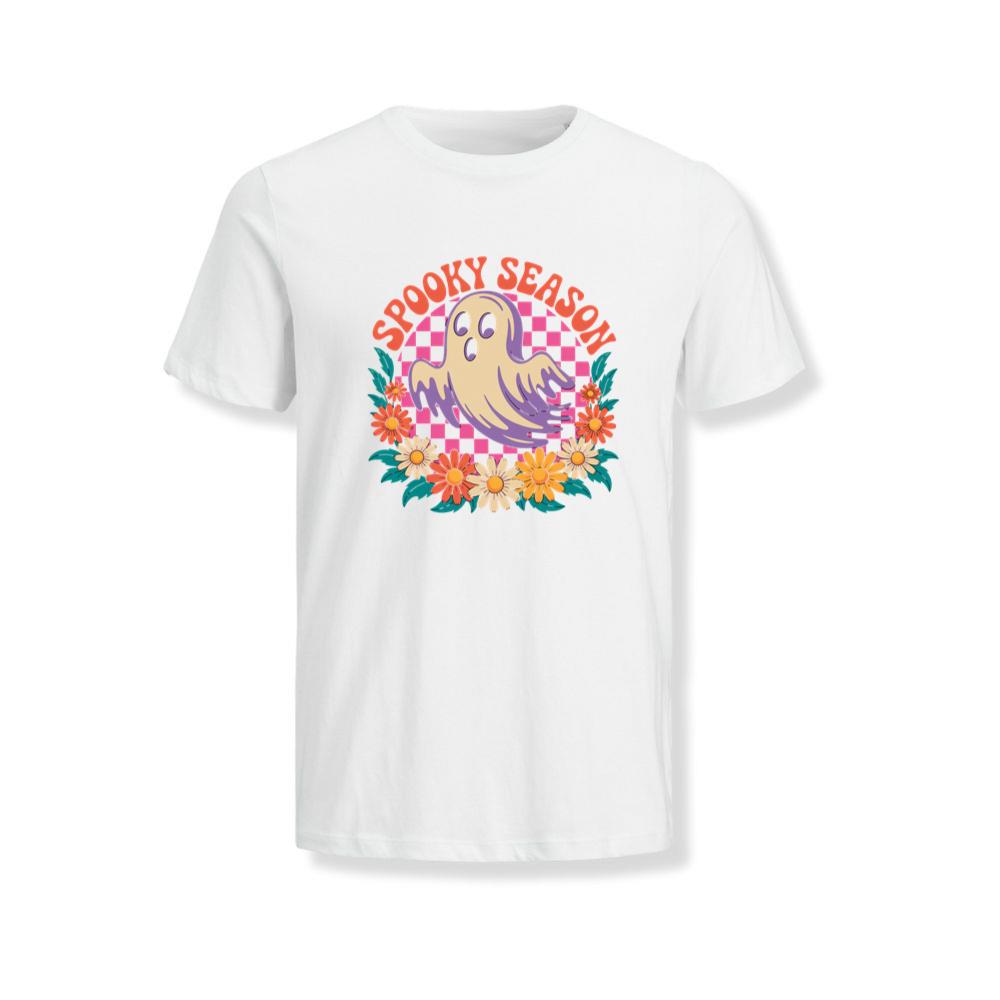 Spooky Season Retro Ghost With Flowers Halloween T-Shirts