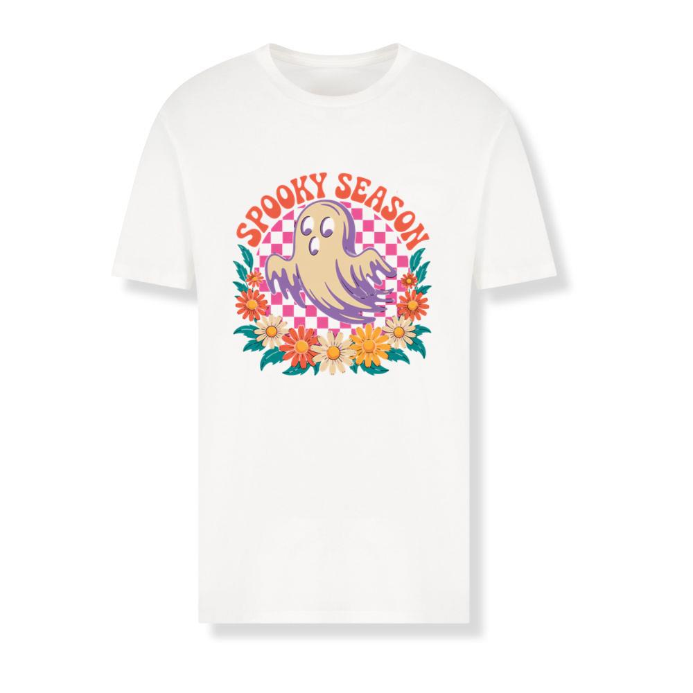 Spooky Season Retro Ghost With Flowers Halloween T-Shirts