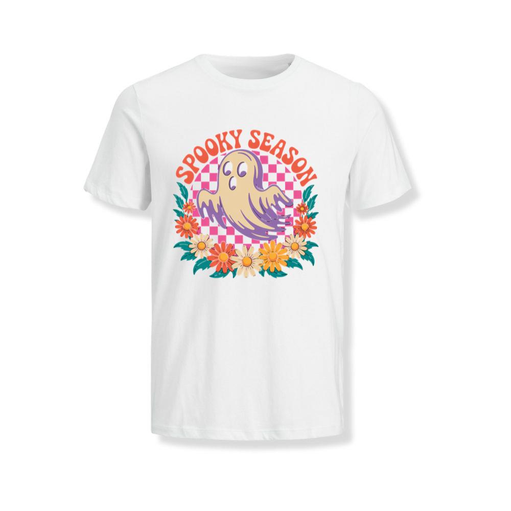 Spooky Season Retro Ghost With Flowers Halloween T-Shirts