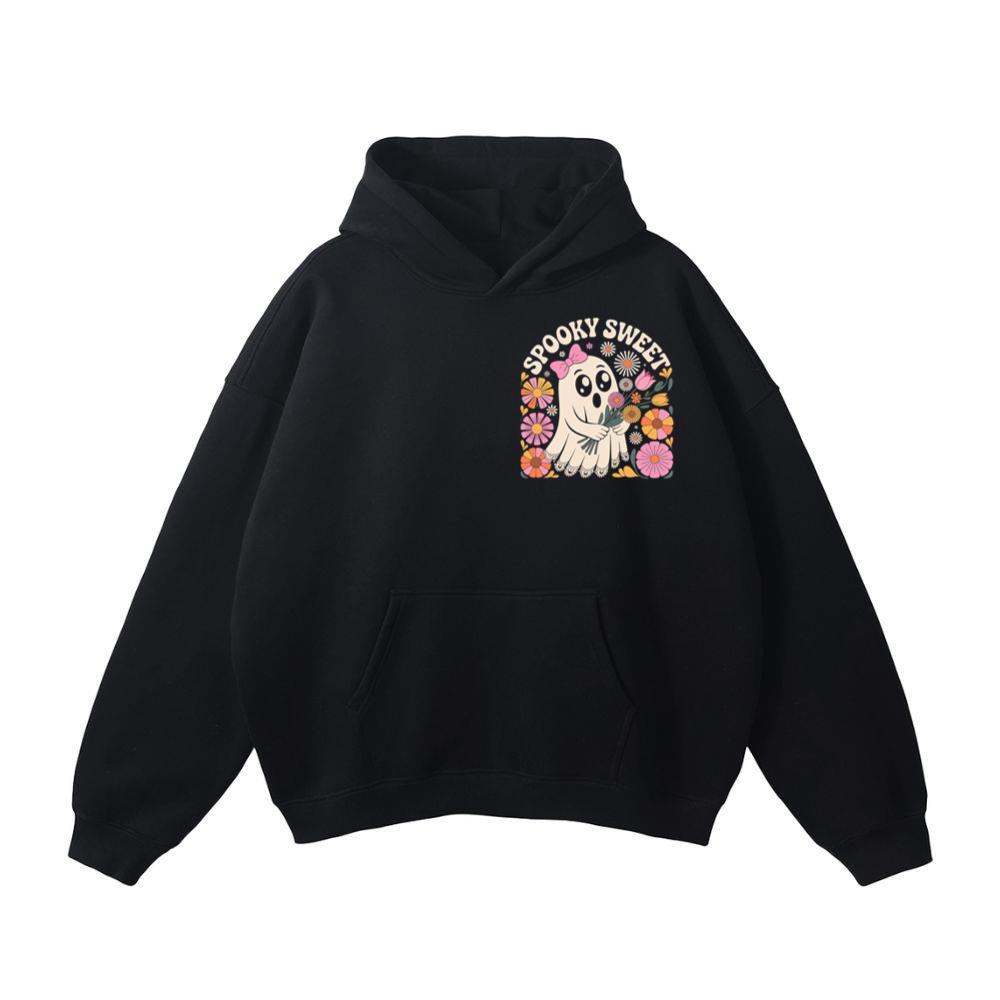 Spooky Sweet Ghost Flower Retro Cartoon Design Hoodie