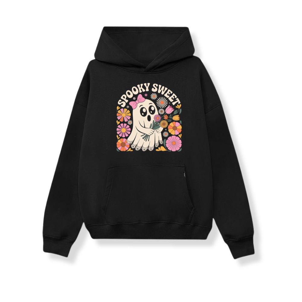 Spooky Sweet Ghost Flower Retro Cartoon Design Hoodie