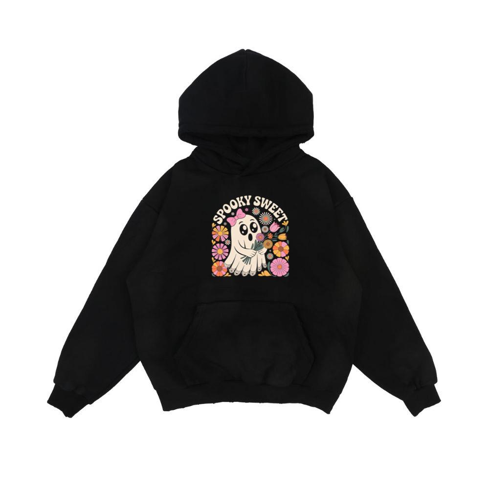 Spooky Sweet Ghost Flower Retro Cartoon Design Hoodie