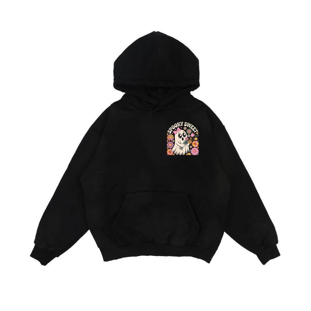 Spooky Sweet Ghost Flower Retro Cartoon Design Hoodie