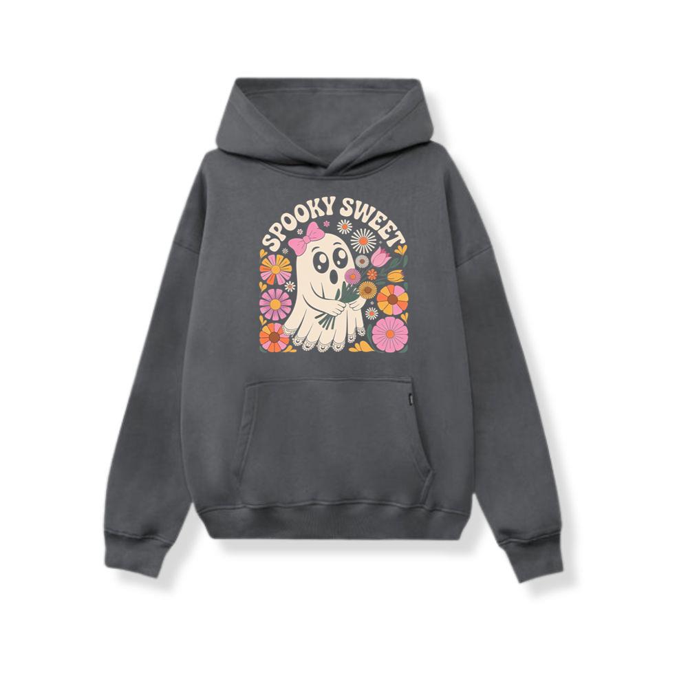 Spooky Sweet Ghost Flower Retro Cartoon Design Hoodie - Image 3