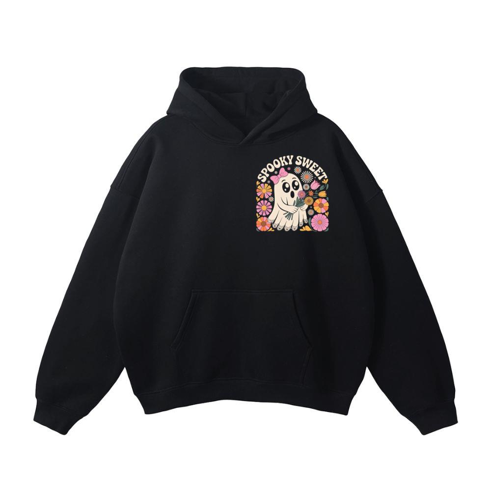 Spooky Sweet Ghost Flower Retro Cartoon Design Hoodie