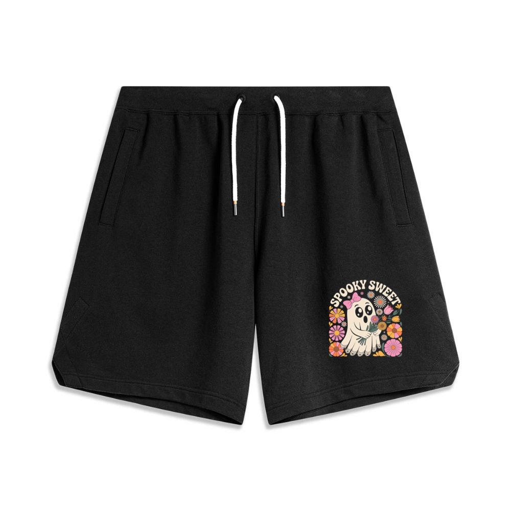 Spooky Sweet Ghost Flower Retro Cartoon Design Men's Basketball Shorts