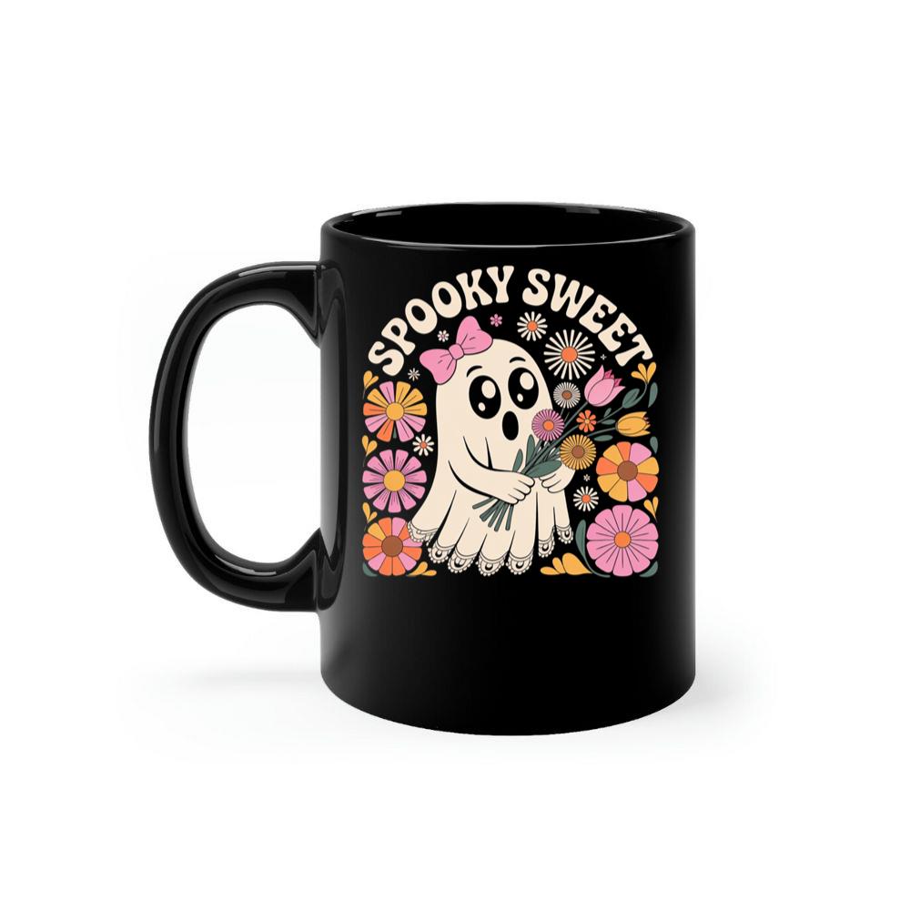 Spooky Sweet Ghost Flower Retro Cartoon Design Mug