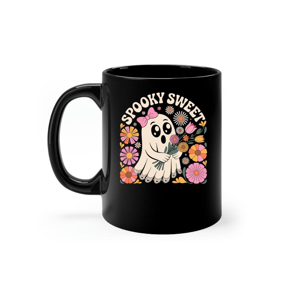 Spooky Sweet Ghost Flower Retro Cartoon Design Mug
