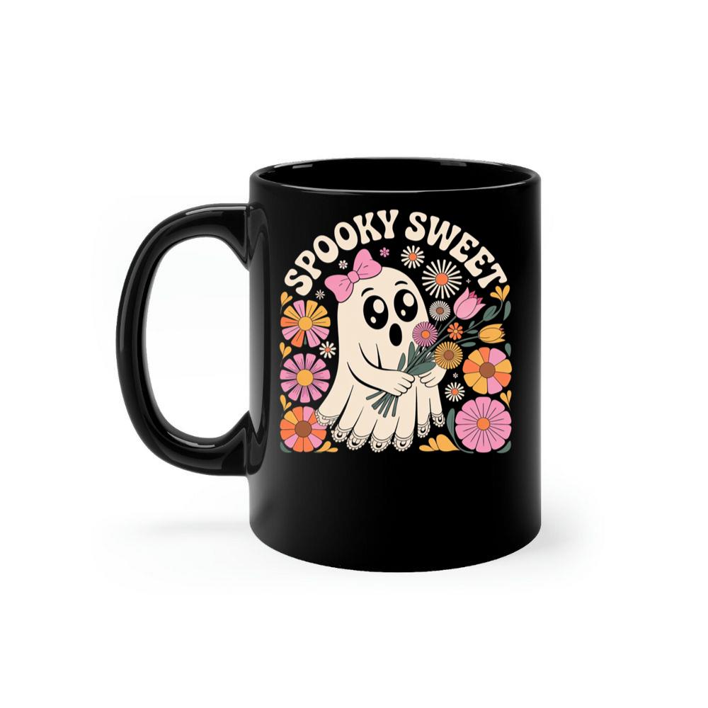 Spooky Sweet Ghost Flower Retro Cartoon Design Mug