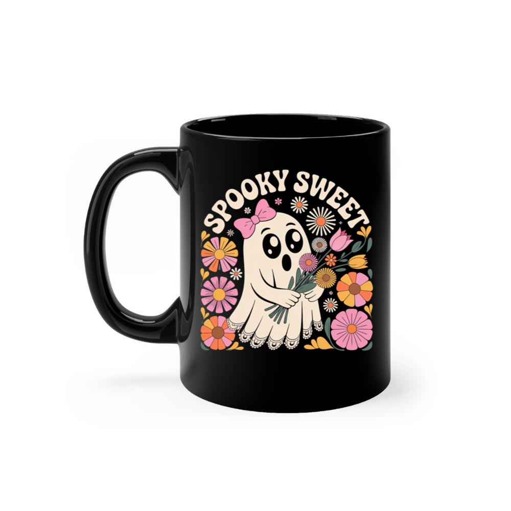 Spooky Sweet Ghost Flower Retro Cartoon Design Mug