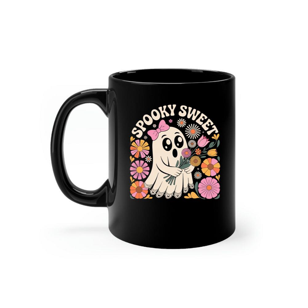 Spooky Sweet Ghost Flower Retro Cartoon Design Mug