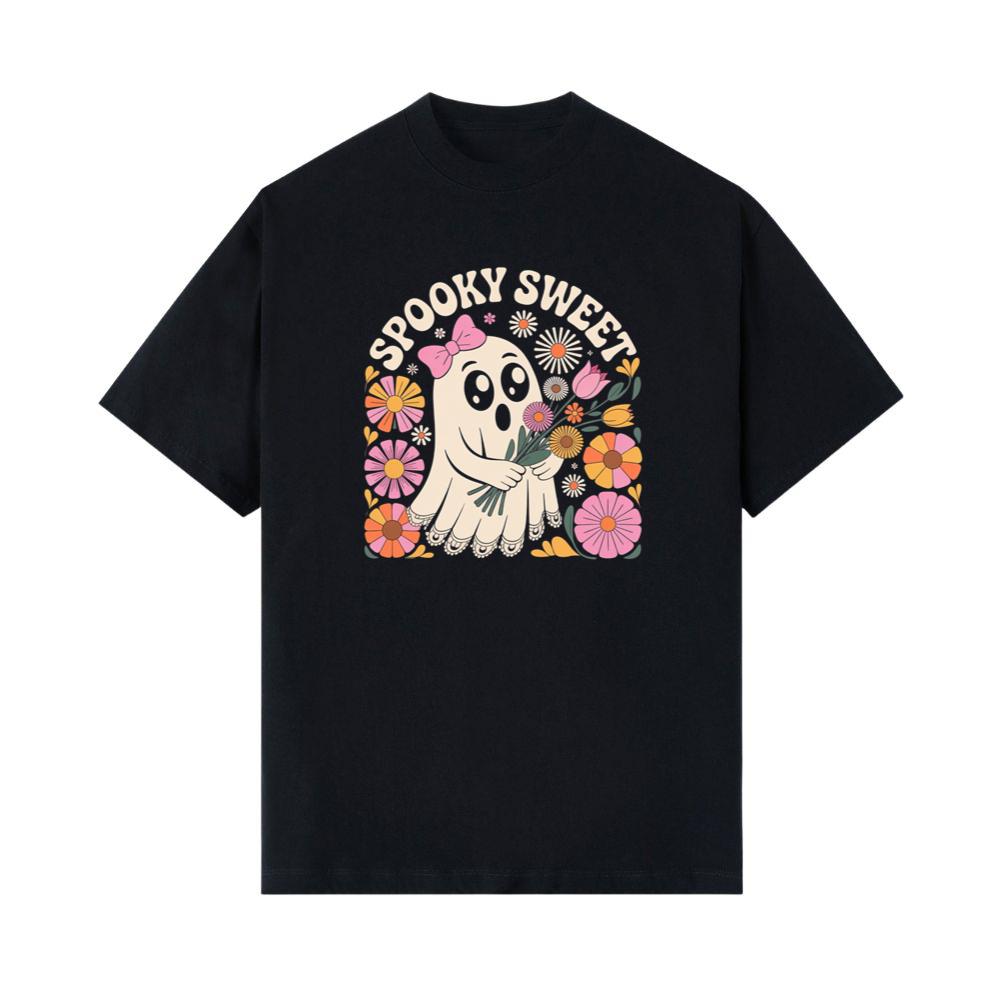 Spooky Sweet Ghost Flower Retro Cartoon Design T-Shirt