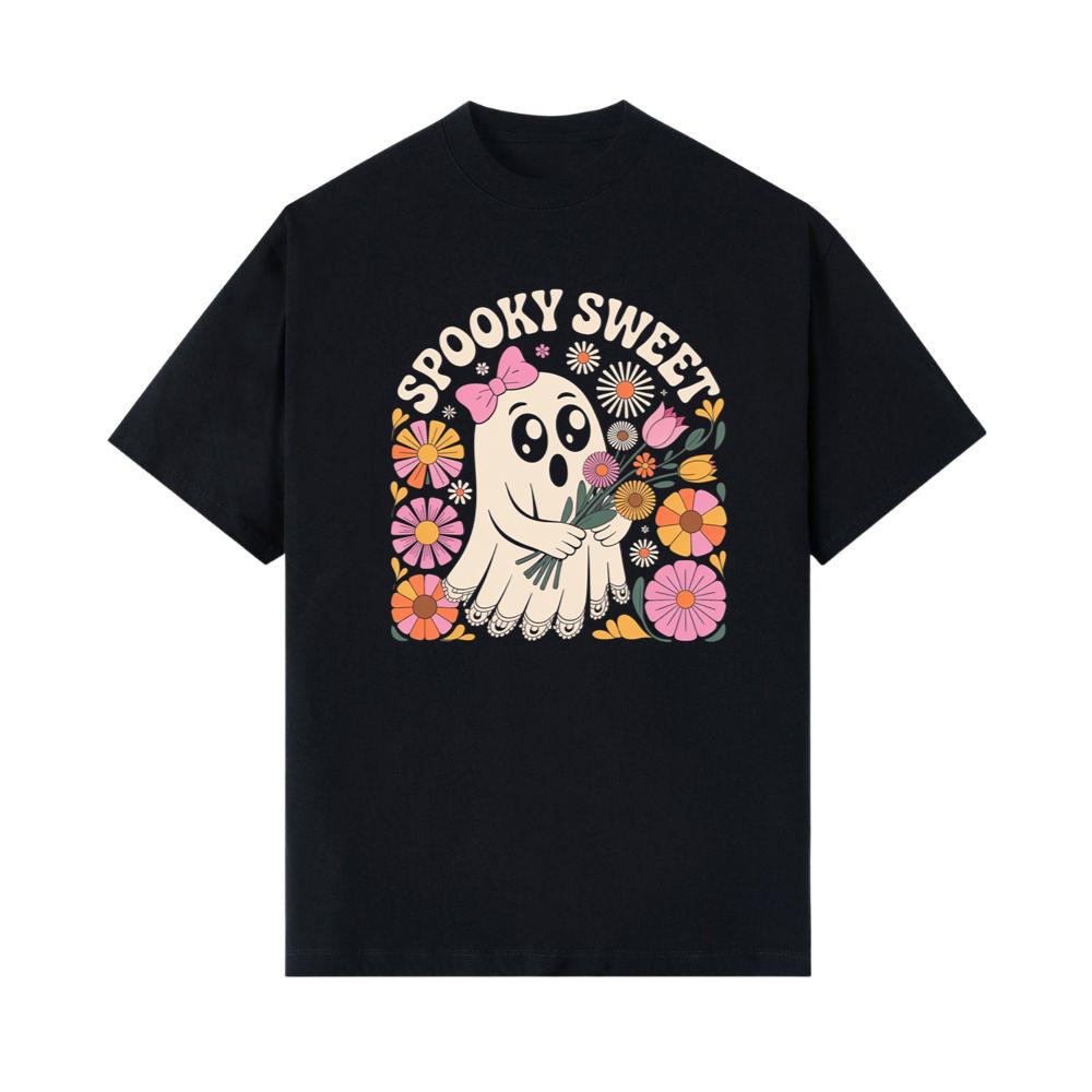 Spooky Sweet Ghost Flower Retro Cartoon Design T-Shirt