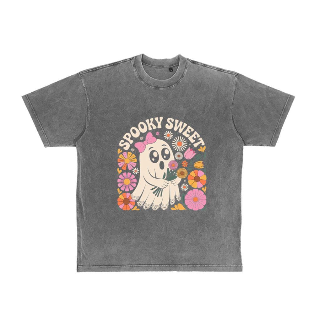 Spooky Sweet Ghost Flower Retro Cartoon Design T-Shirt