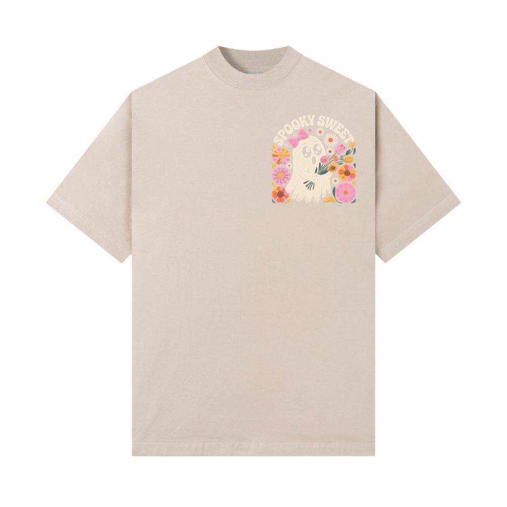 Spooky Sweet Ghost Flower Retro Cartoon Design T-Shirt