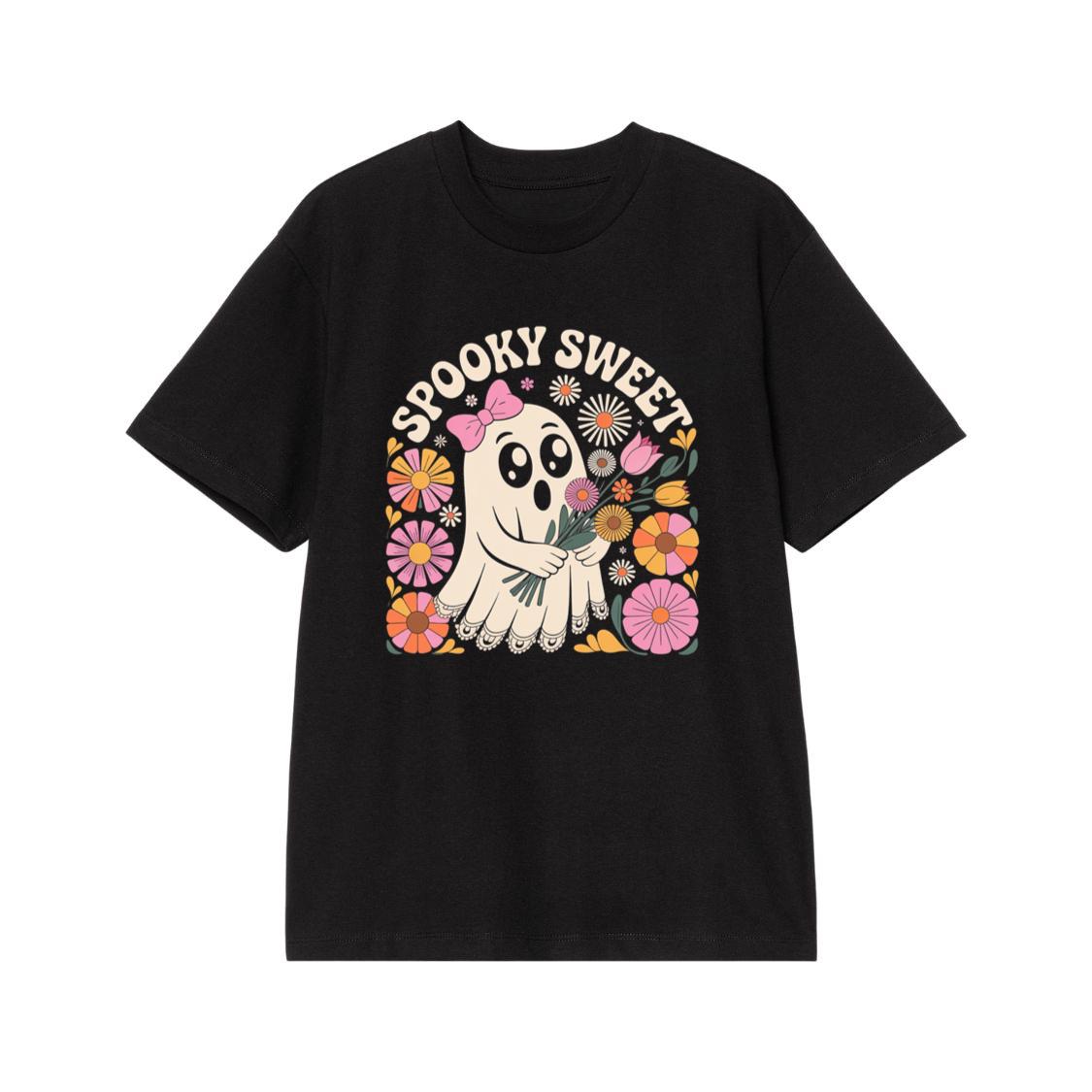 Spooky Sweet Ghost Flower Retro Cartoon Design T-Shirt
