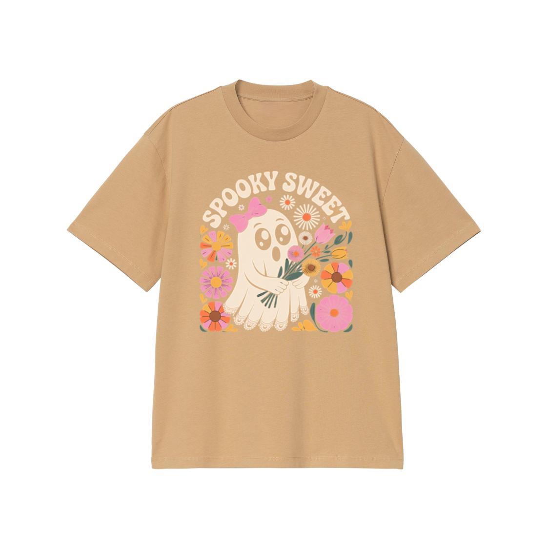 Spooky Sweet Ghost Flower Retro Cartoon Design T-Shirt - Image 3