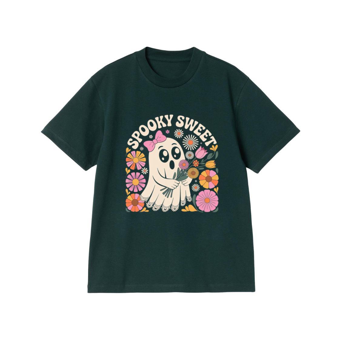 Spooky Sweet Ghost Flower Retro Cartoon Design T-Shirt - Image 2