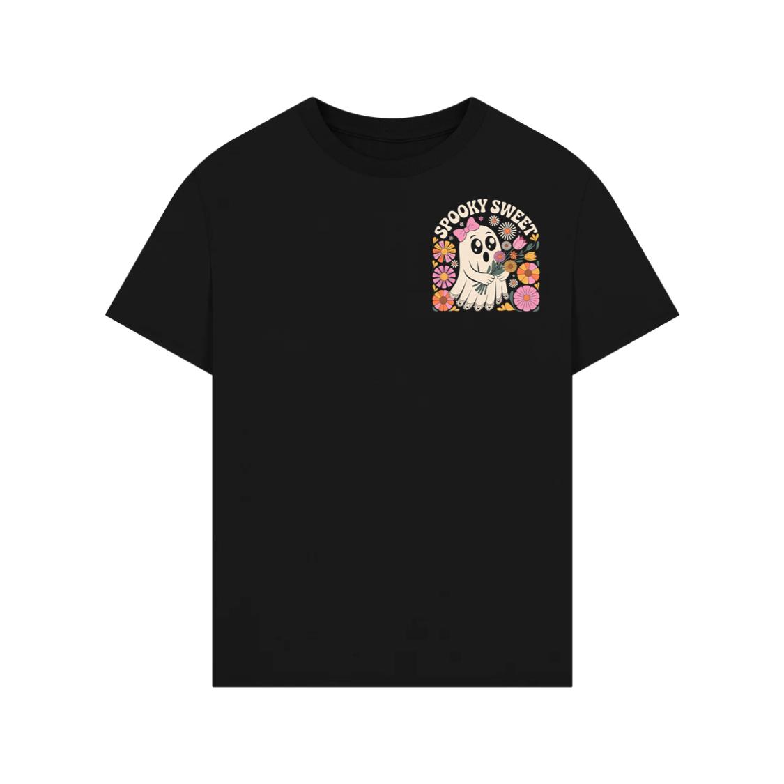 Spooky Sweet Ghost Flower Retro Cartoon Design T-Shirt
