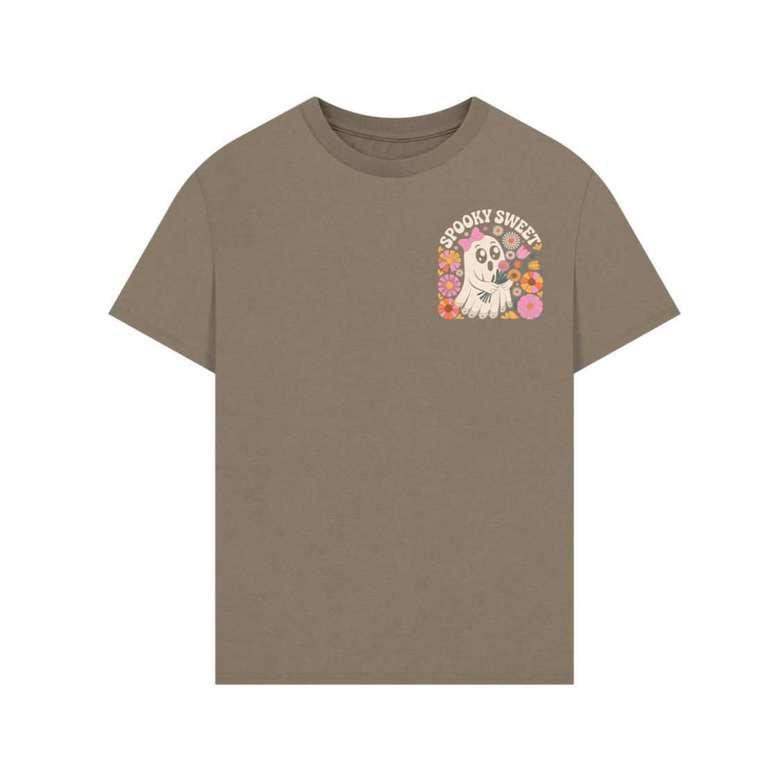 Spooky Sweet Ghost Flower Retro Cartoon Design T-Shirt - Image 2