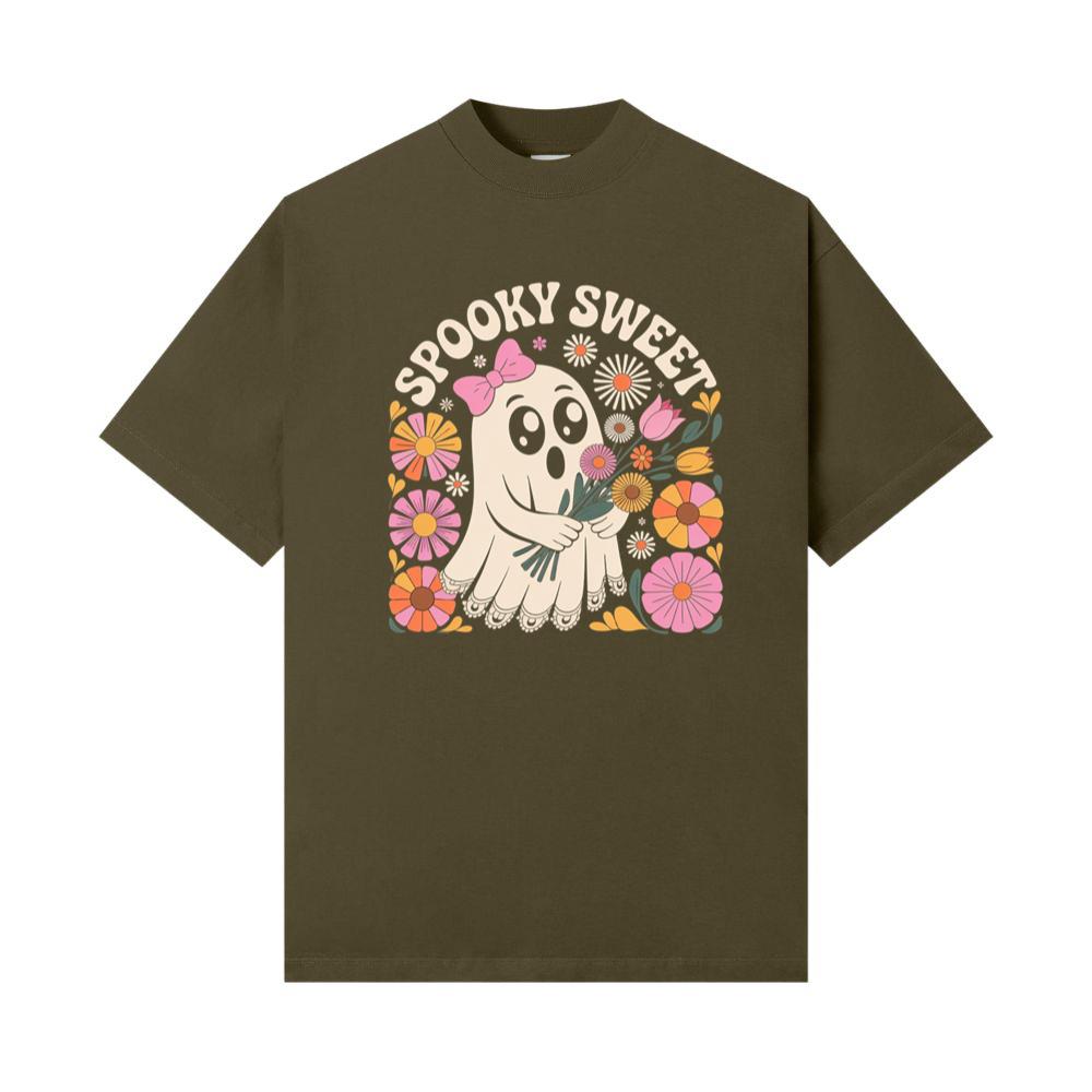 Spooky Sweet Ghost Flower Retro Cartoon Design T-Shirt - Image 2