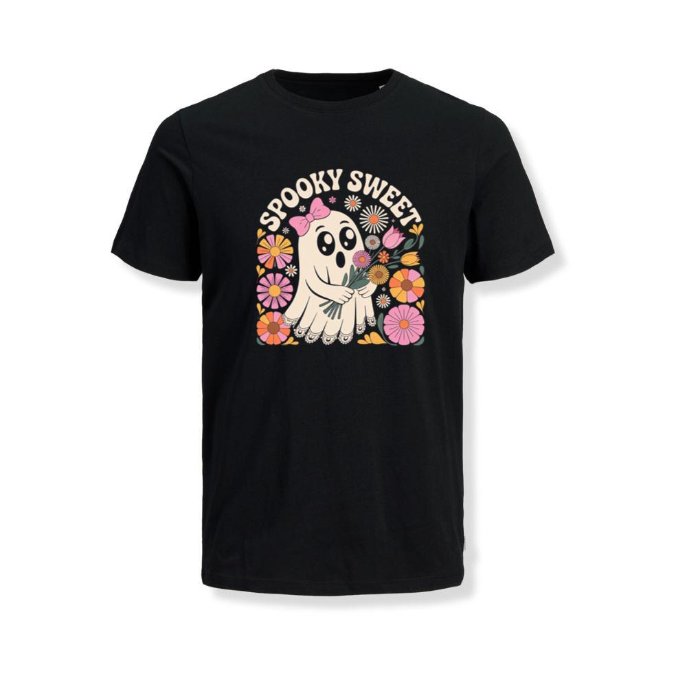 Spooky Sweet Ghost Flower Retro Cartoon Design T-Shirt